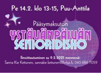 Senioridisko Puu-Anttilassa: Ystävänpäivän juhla pe 14.2. klo 13-15 Lohjalla senioridisko-puu-anttilassa-ystvnpivn-juhla-pe-142-klo-13-15-lohjalla