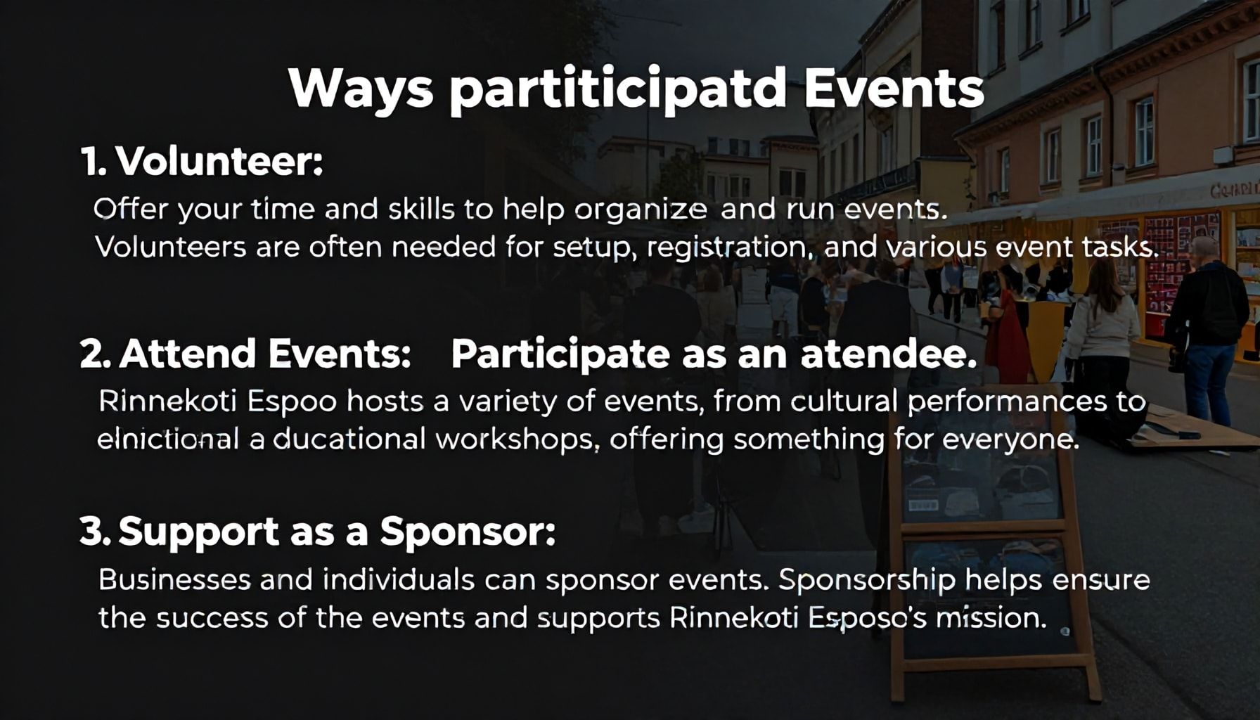 Kolme tapaa osallistua Rinnekoti Espoossa järjestettäviin tapahtumiin