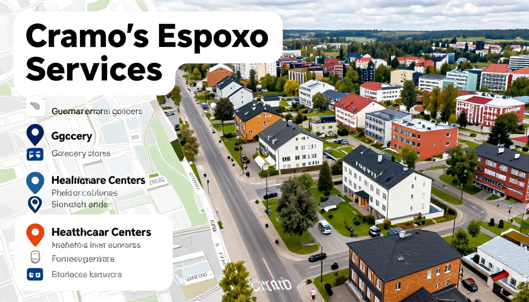 Cramon palvelut kartalla: ruokakaupat, koulut ja lääkäriasemat kävelyetäisyydellä