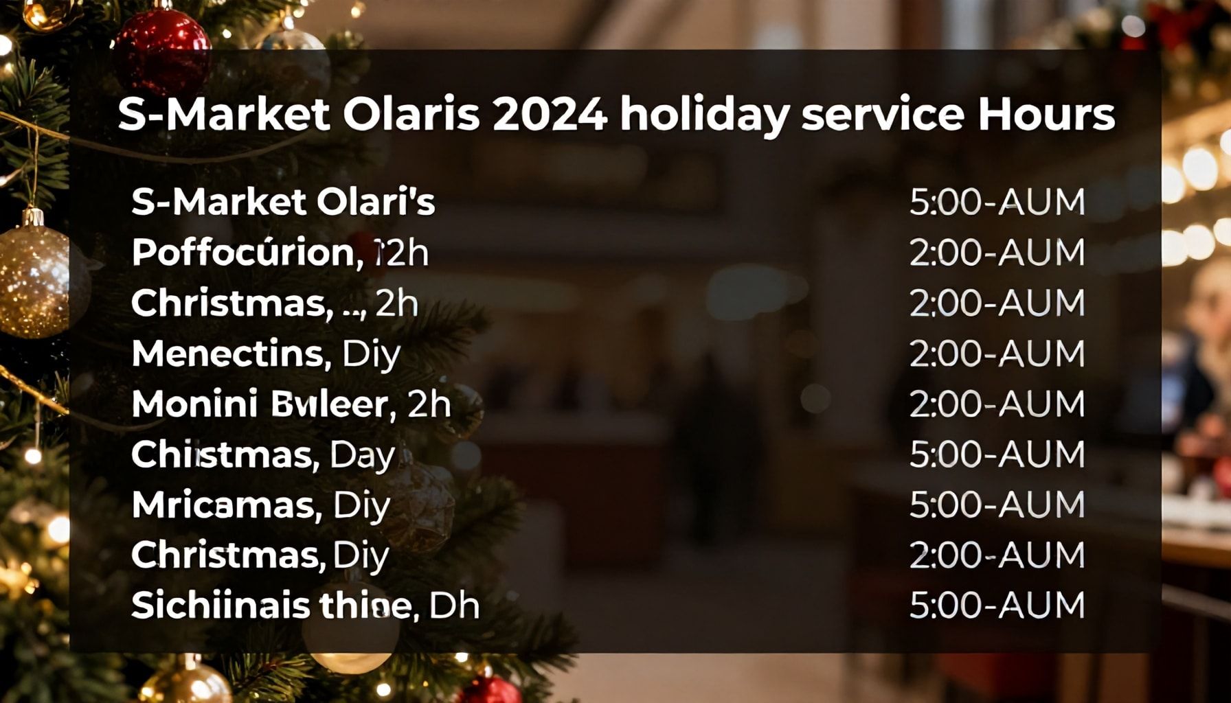 Joulu, uudenvuodenpäivä ja muut juhlapyhät: Näin S-Market Olari palvelee vuonna 2024
