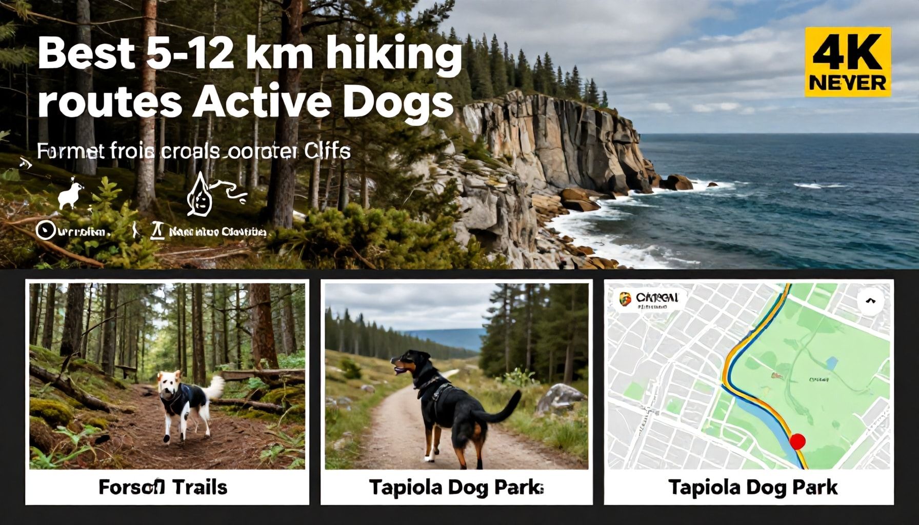Kolme parasta reittiä aktiivisille koirille: 5–12 km vaihtoehtoja metsäpoluilta rantakallioille (karttalinkit mukaan)