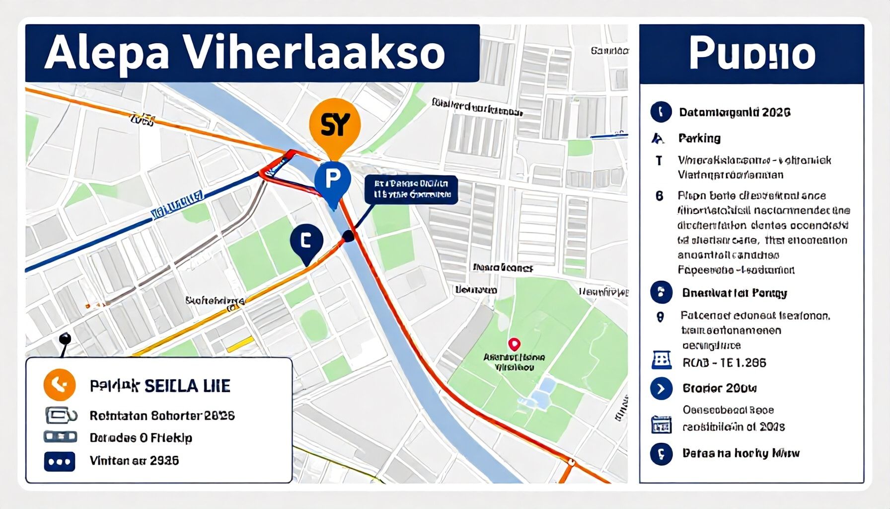 Osoite, pysäköinti ja esteettömyys – kaikki käytännön tiedot yhdessä kartassa