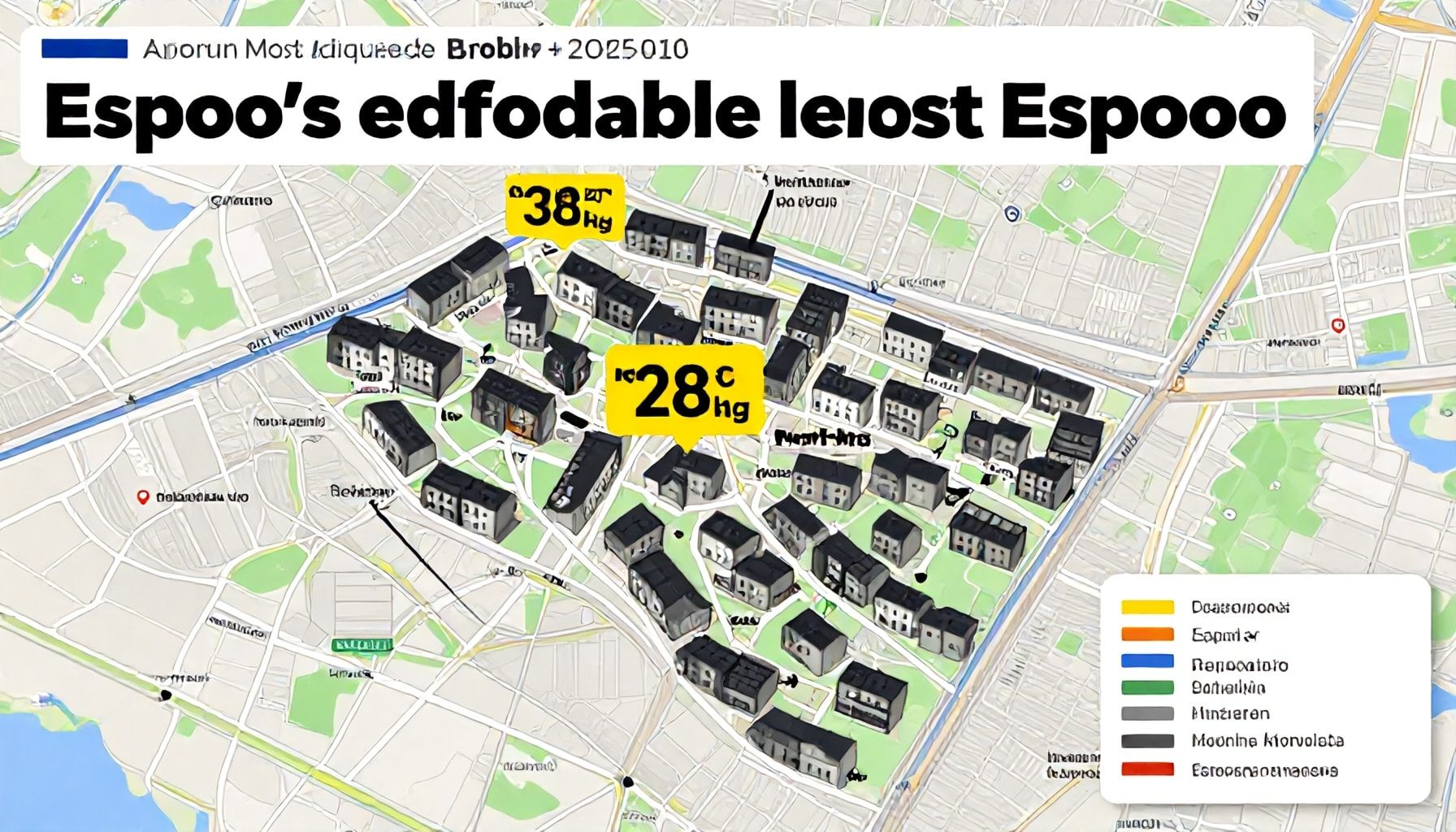 Espoon halvimmat asuinalueet kartalla – näissä kaupunginosissa saat eniten neliöitä rahoillasi