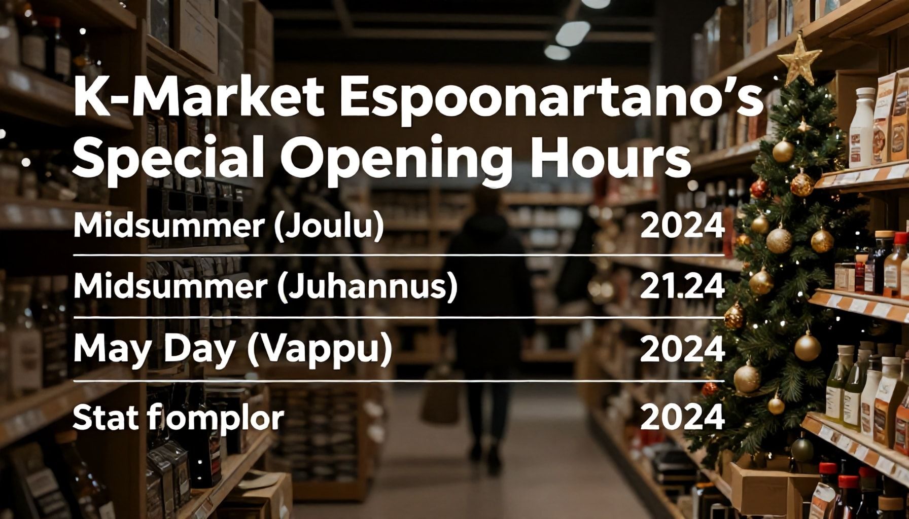 Joulu, juhannus, vappu: K-Market Espoonkartanon erikoisaukiolot 2024 ja mitä kannattaa ostaa etukäteen