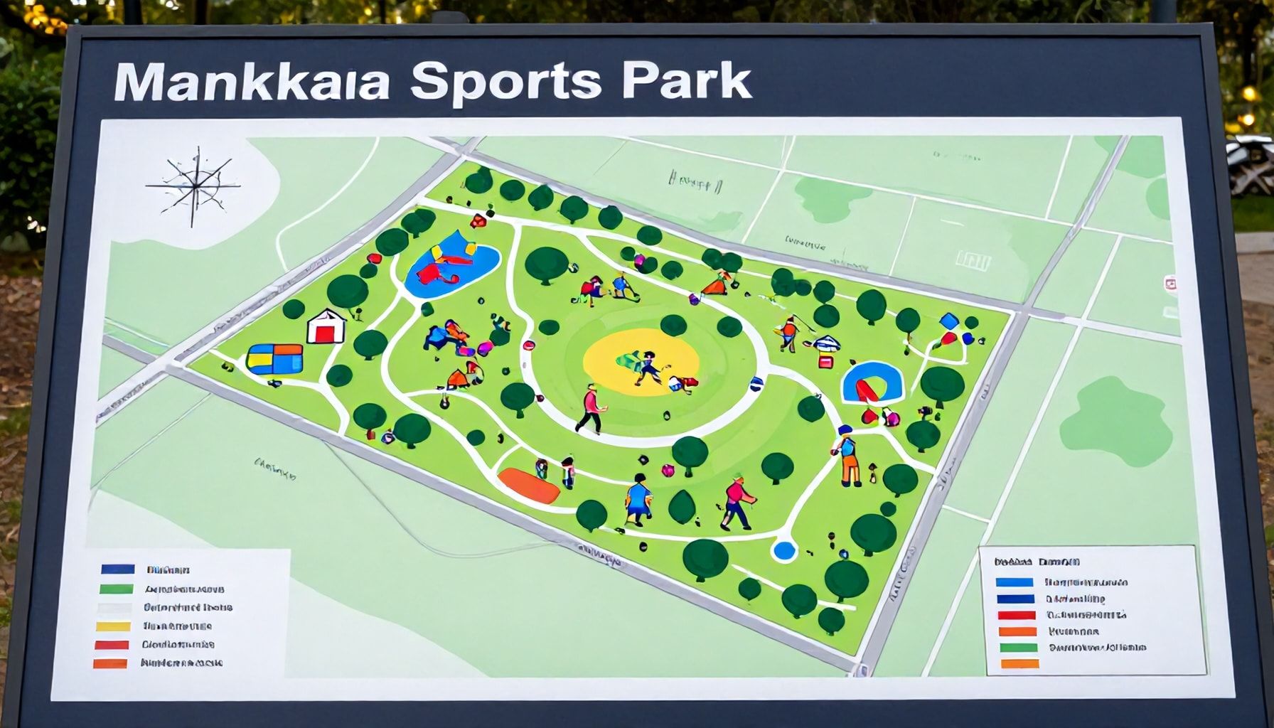 Lasten leikkipuistosta maastopyöräreitteihin: Mankkaan liikuntapuiston kartan tärkeimmät kohteet selkeästi