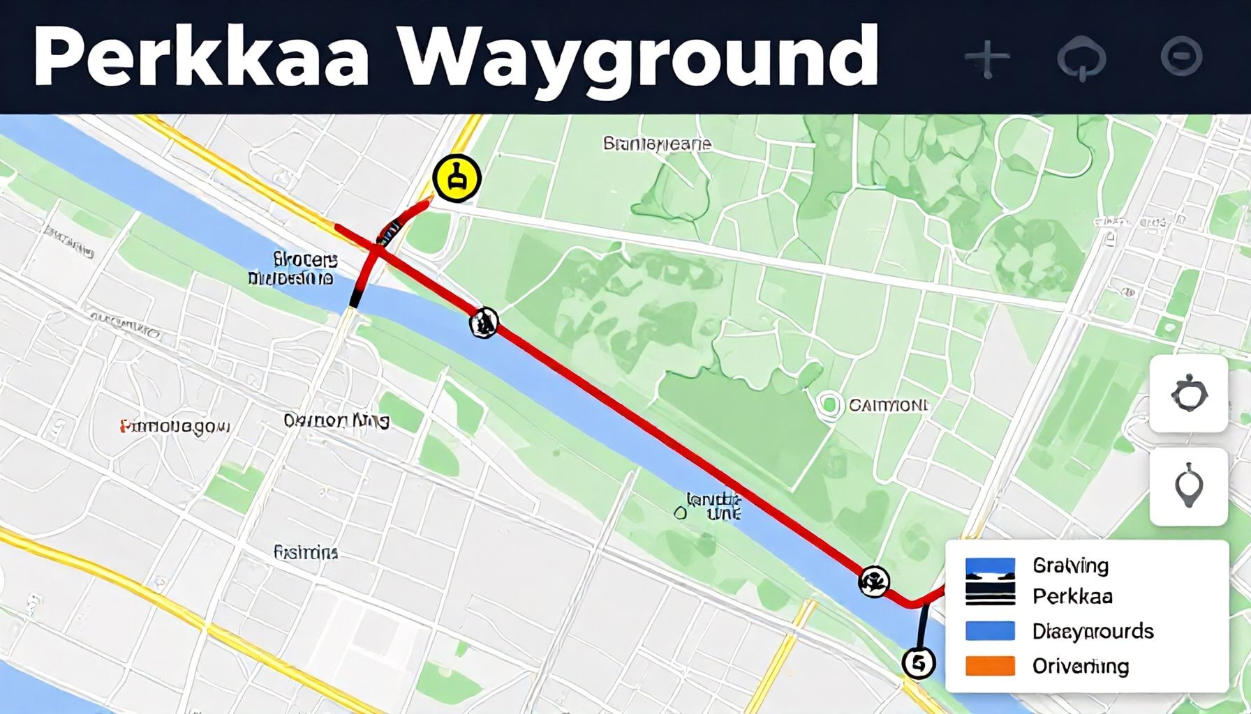 Miten löydät lyhyimmän reitin Perkkaan leikkipaikalle kävellen, pyörällä tai autolla