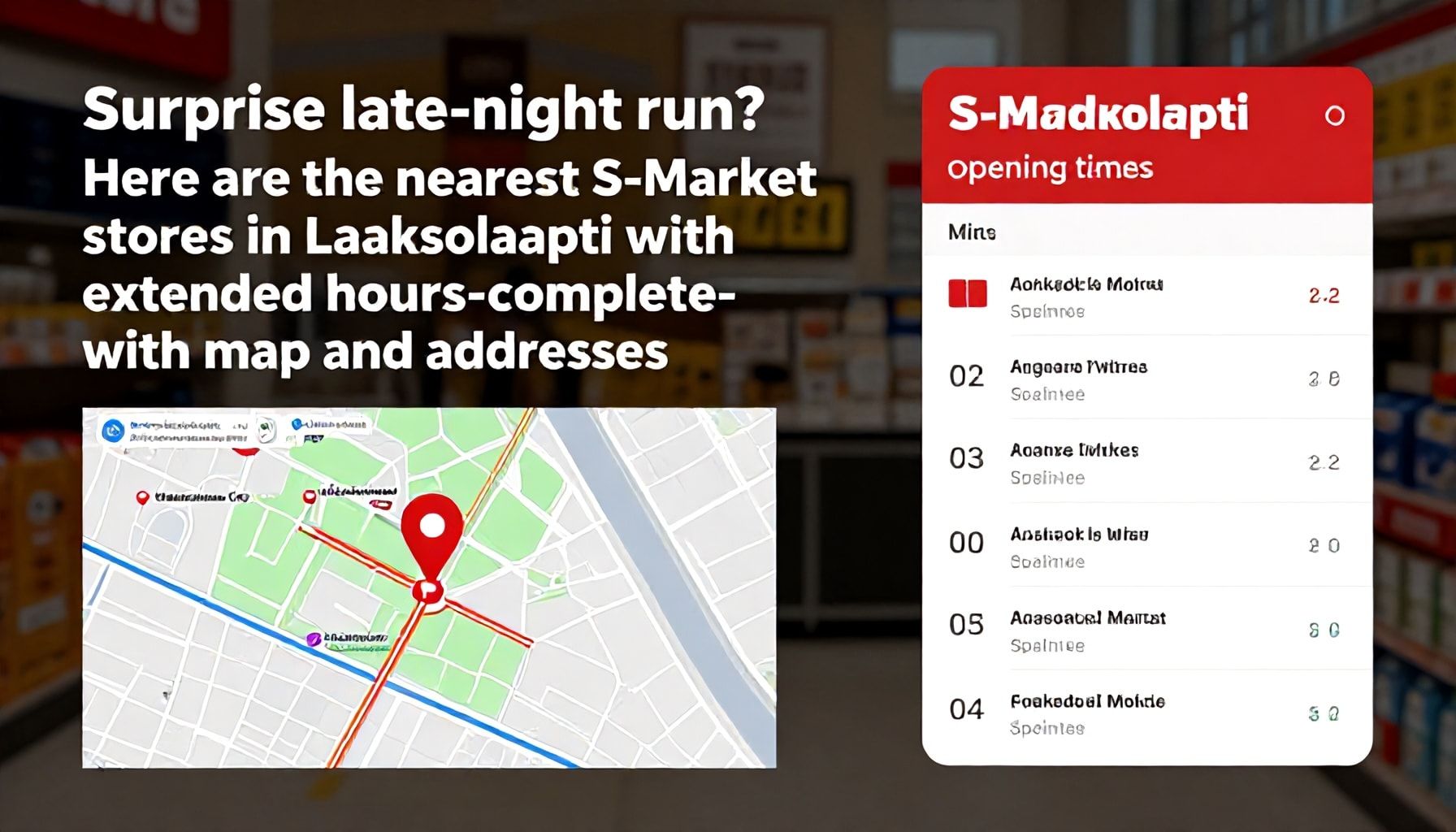 Yllätyskiinni? Tässä on Laaksolahden lähimmät S-Marketit, jotka ovat auki pidempään – kartta ja osoitteet mukaan